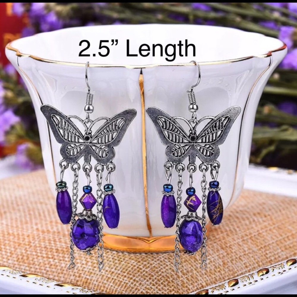 💜🆕Silver Butterfly/Crystal Shell  Ear